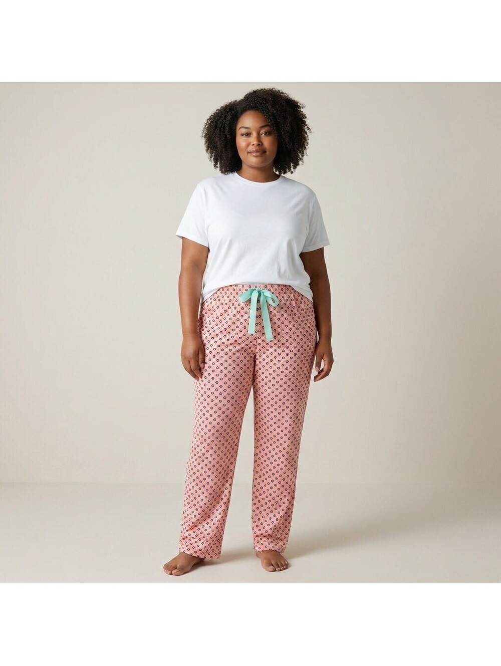 Lands' End Pajama Pants Women XL Pink Geometric Drawstring High Rise Sleep